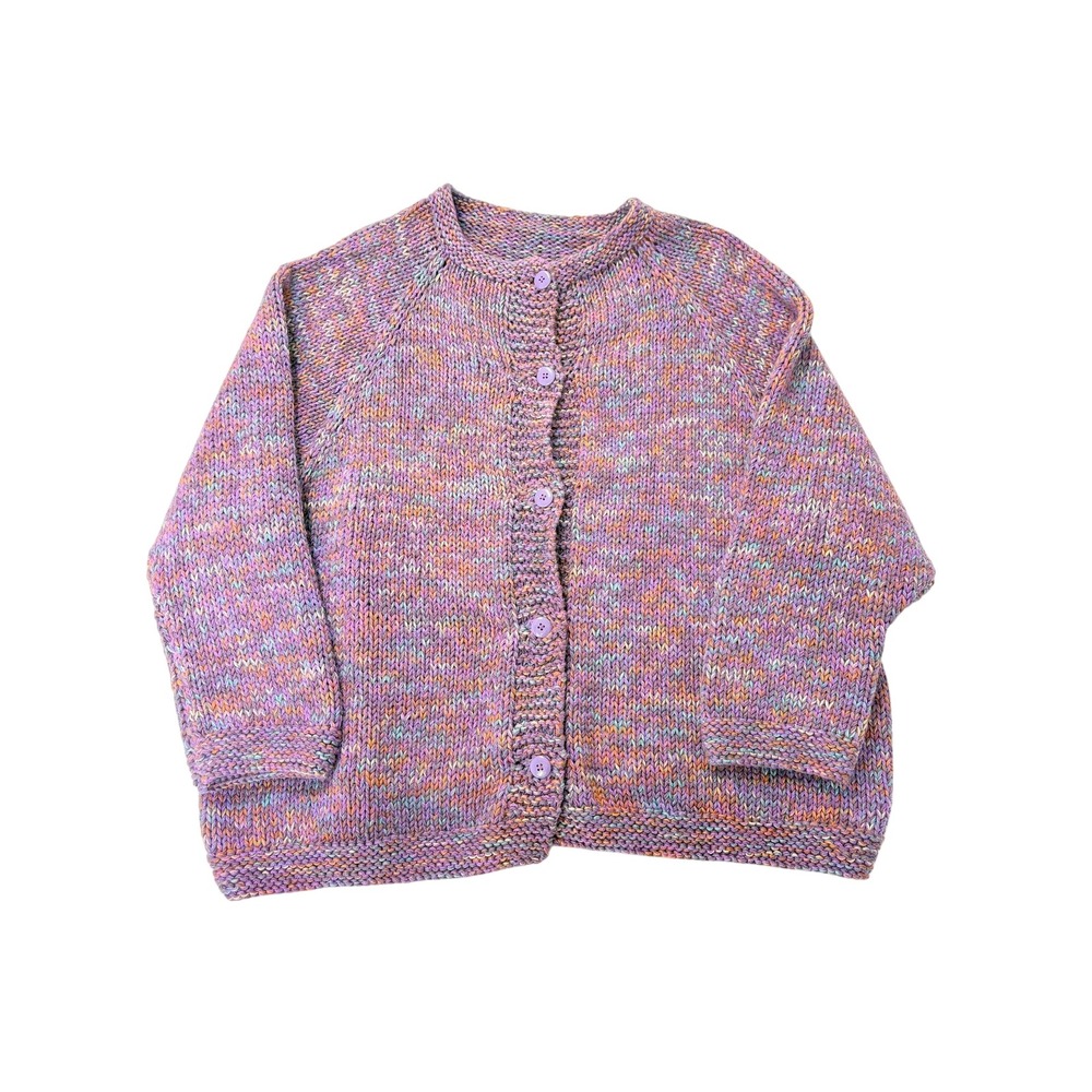 Vintage Handmade Purple Cotton Chunky Hand Knit Cardigan Sweater Womens XL